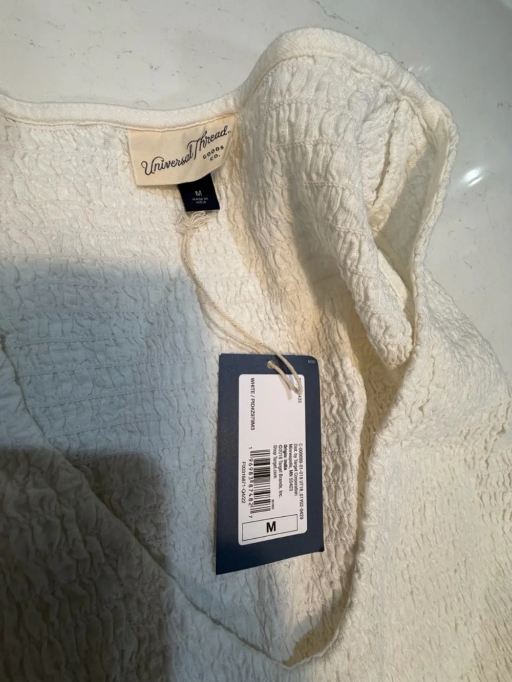 Universal Thread Cream Smocked Textured Dress - Picture 3 of 5